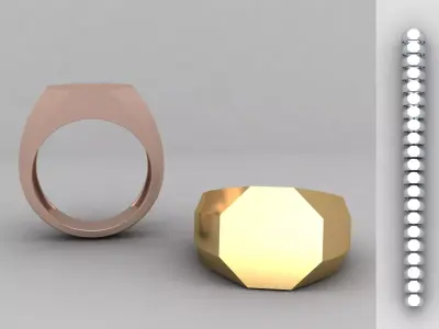 octagonal Signet Ring Base 12 MM top in All sizes 242-MWC 3D print model