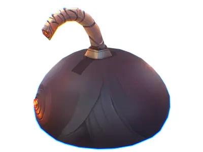 Black Cartoon Bomb With Glowing Eyes a Lit Fuse Low-poly 3D model