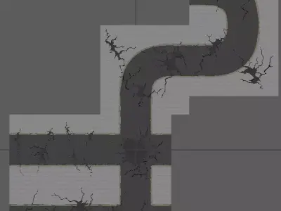 Damaged Modular Road Set  Low-poly 3D model