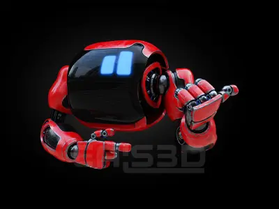 Cute Space Robot Rigged H-72 Red 3D model
