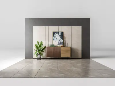 Sideboard with wall panel and flooring 10 3D model