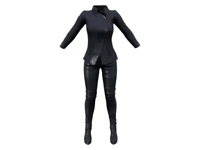 Leather Biker Jacket And Pants With Heels Outfit Low-poly 3D model
