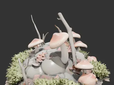 Forest Floor Debris with Mushrooms V2 Low-poly 3D model