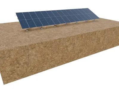 Lowpoly Ground Mounted Solar Panels-15 Rows of PV Modules Low-poly 3D model