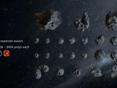 Detailed asteroids high-poly set with 5k texture 3D model