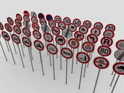Czech Prohibitive Traffic Signs Low-poly 3D model