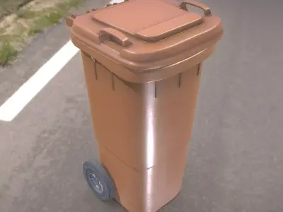 Brown plastic waste bin 60 liters 936x550x482 Low-poly 3D model