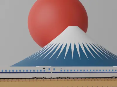 Shinkansen and Mount Fuji 3D model