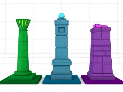 Low-poly Pillars light tower 3D Model Pack