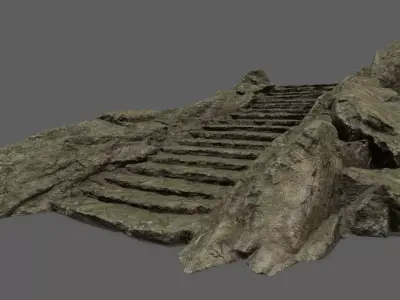 Stairs on rock Low-poly 3D model