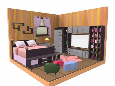 Isometric cartoon bedroom 03 3D model