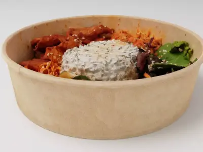 Bibimbap Korean rice dish Poke bowl lunch rice pork and cabbage 3D model