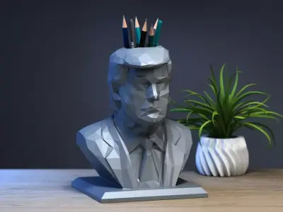president trump low-poly pen holder 3D print model