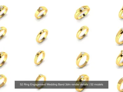52 Ring Engagement Wedding Band 3dm render details 3D Model Pack