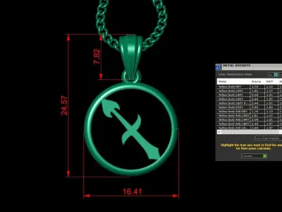 Circle Sagittarius Light Gold Pendant Version 6 3D print model