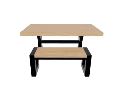 Loft Style Table and Bench 3D model