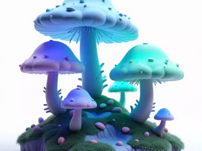 Luminous Mushroom Realm 3D Fantasy Low-poly 3D model