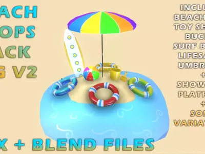 Beach Props Pack JFG V2 Low-poly 3D model