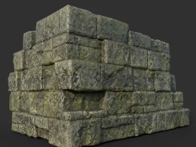 Low poly Mossy Ruin Medieval Construction Low-poly 3D model