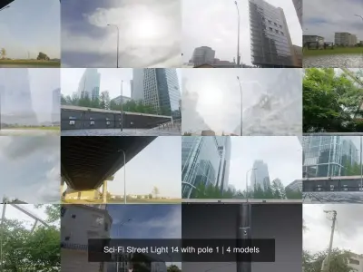 Sci-Fi Street Light 14 with pole 1 3D Model Pack