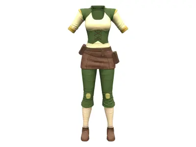 Female Medieval Steampunk Pheasant Full Outfit Costume Low-poly 3D model