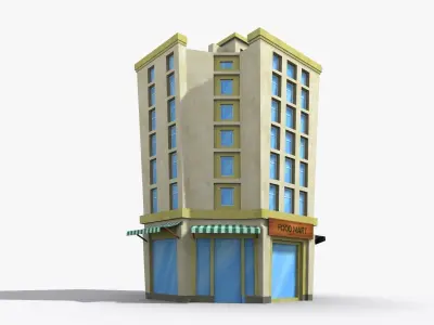 Cartoon Building x10 Low-poly 3D model