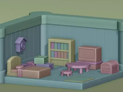 Cozy Isometric Room Miniature  3D Printable STL 3D print model