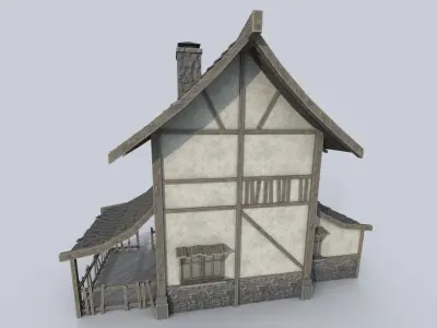 Medieval house Low-poly 3D model 27