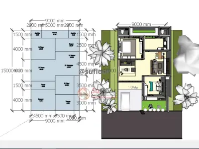 House 9x15m code 408 - Sketchup 3D model