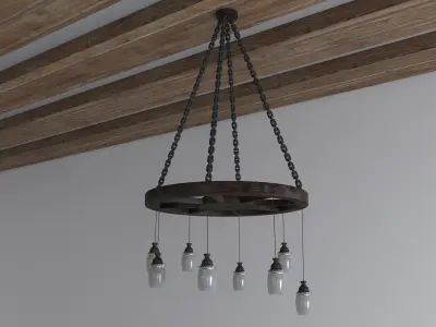 Wooden Chandelier Free 3D model