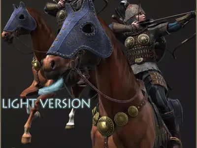 Eva And Adam Horseman Archers Light Version Low-poly 3D model