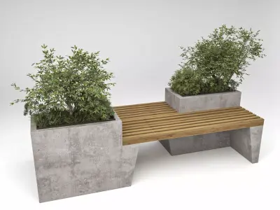 Concrete Flowerpot with Bench  exterior public space street 3D model