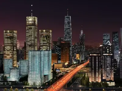 Big City Night Scene 3D model