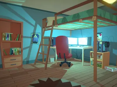 Lowpoly stylized room asset Low-poly 3D model