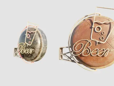 Bar Neon Sign with 4k clean and rusty pbr textures Low-poly 3D model