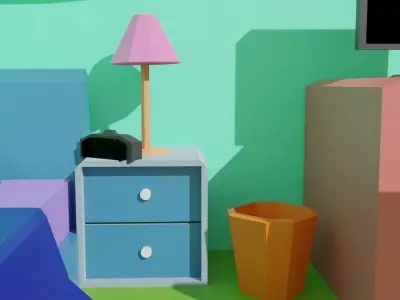 The Low poly bedroom  Low-poly 3D model