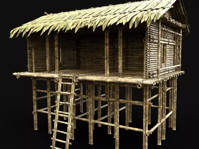 BAMBOO SHELTER HOUSE TREE JUNGLE HUT SURVIVAL CASTAWAY CABIN AAA Low-poly 3D model