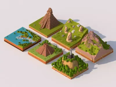 Cartoon Low Poly South America Landmarks Pack  Low-poly 3D model