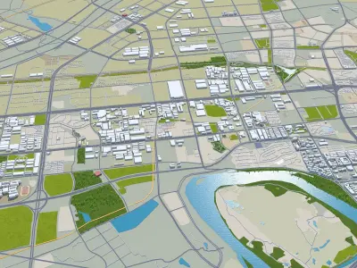 Ganzhou Jiangxi China 50km Low-poly 3D model