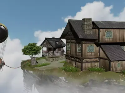 Floating Island Village Low-poly 3D model