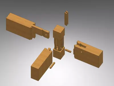 Sao Tsugi - 4 elements - Classical Japanese Wood Joint Free 3D model