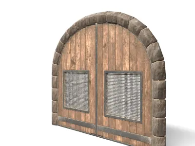 Large Medieval Wooden Door With Prison Style Windows 3D model