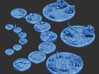 PACK 2 - 16 MINIATURE BASES 25mm 50mm and 100mm 3D Print Ready 3D print model