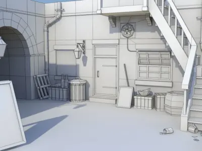 Restalley old room with lamp Low-poly 3D model