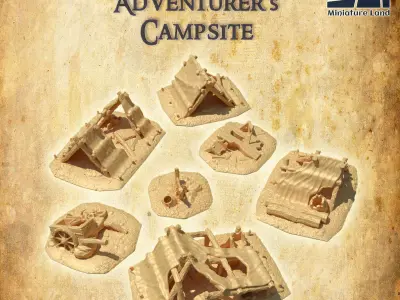 Ruined Adventurers Campsite Tabletop Terrain 28 MM 3D print model