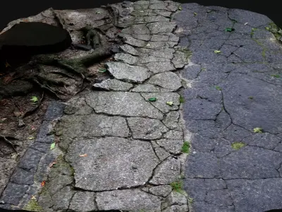 damaged concrete road cracked debris PBR photogrammetry Low-poly 3D model