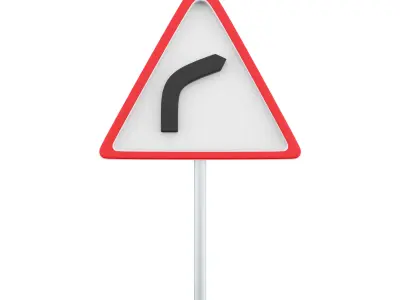  3d cartoon right-hand bend ahead road sign icon 3D model