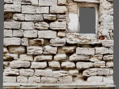 Ancient wall of ruined building 3D model