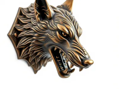 Wolf Head Door Handle Bronze Sculpture model pack Low-poly 3D model