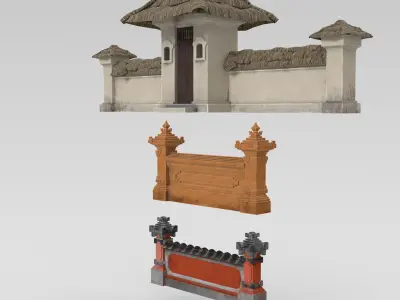 Pagar Kuno Bali Antique Balinese Fence Element 3D model